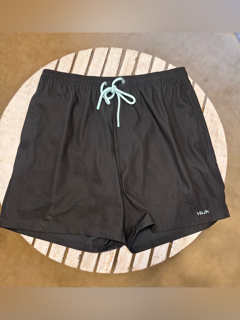 Huk Gray Swim Trunks with Mint Drawcord